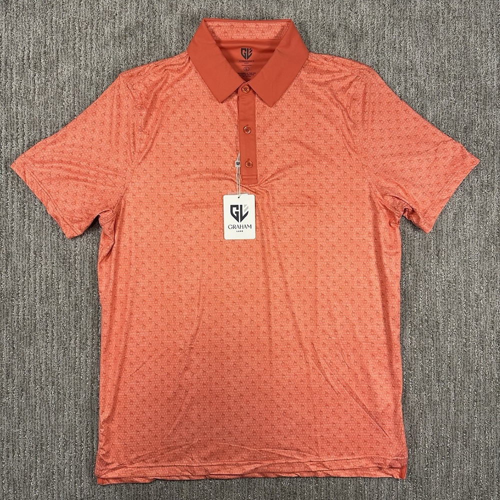 Graham Luxe Polo Shirt Mens Large Pink Performance Stretch Golf Short Sleeve NWT